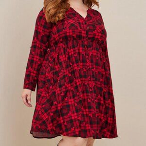 Torrid Disney Mickey Mouse Red & Black Plaid Button Front Shirt Dress w Pockets!